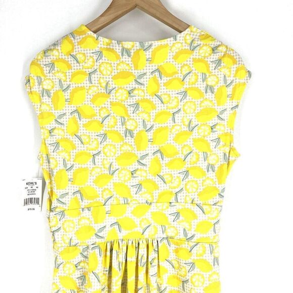 Lands End Dress Size Medium 10 Petite Womens Yellow Lemon Print Sleeveless Wrap - Picture 8 of 11